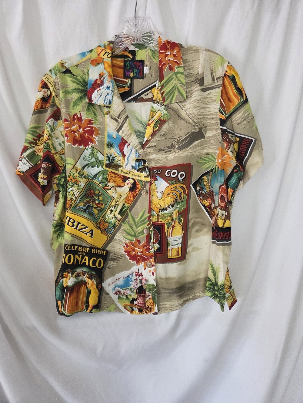 Jams World Multicolor Vintage Retro Travel Print Camp Shirt Size L